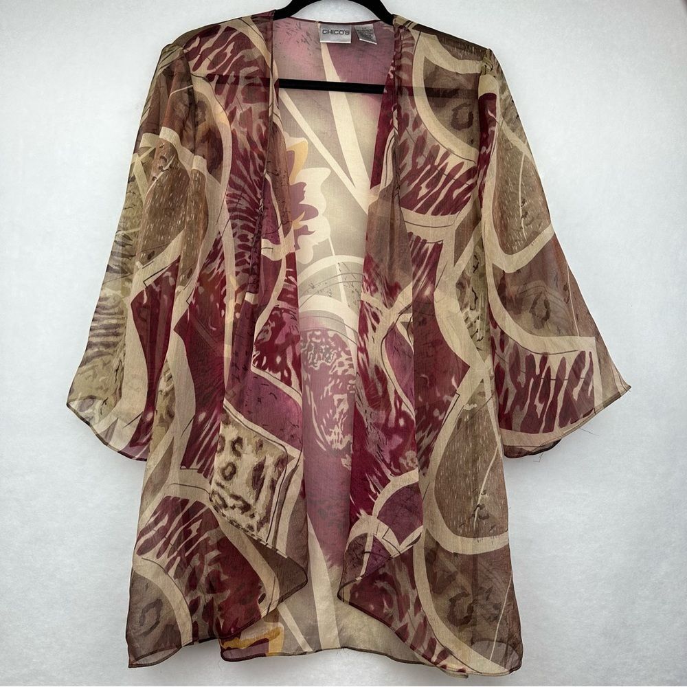 Chico’s 3/4 Sleeve Mixed Animal Print Topper Size 0/1 coverup/kimono/cardigan